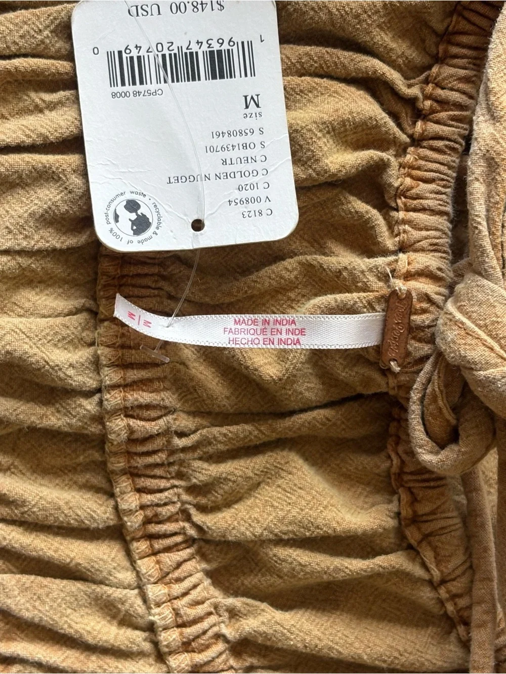 Free People Golden Nugget Jumpsuit Smocked Wide Leg Overalls M NWT Flaw